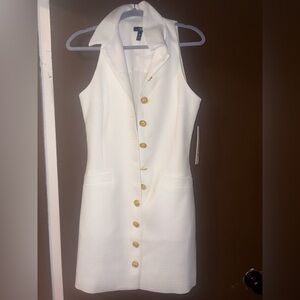 Bridal Aqua White Mini Dress with Gold Buttons